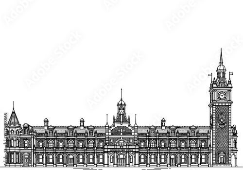 Dunedin Railway Station Historical Architecture Monoline Skyline