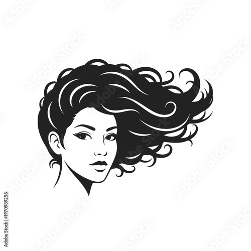 Beautiful woman with long voluminous curly hair