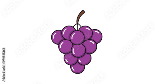 Cartoon purple grape bunch with stem isolated on white