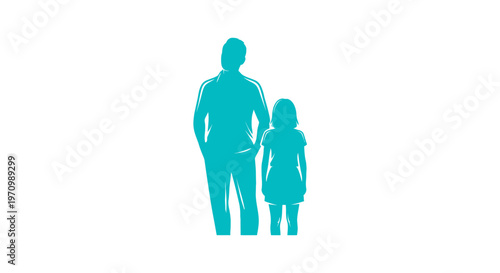 Adult man and young girl standing together silhouette