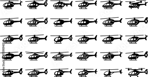 Minimalist black helicopter icons on dark background
