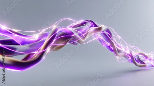 Abstract flowing design with vibrant purple and white strands creating a dynamic composition, perfect for modern backgrounds and technology concepts
