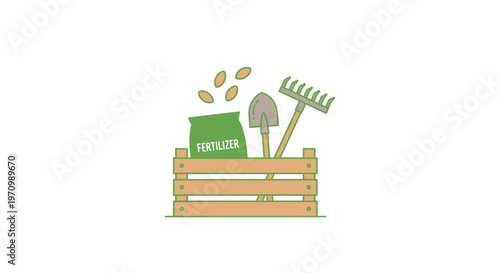 Fertilizer bag with garden tools.