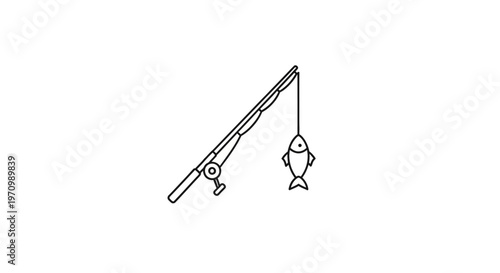 Fishing rod with caught fish line.