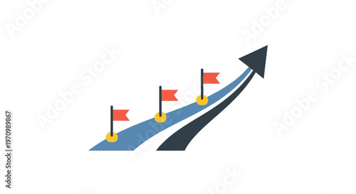 Flags on a rising road graph.