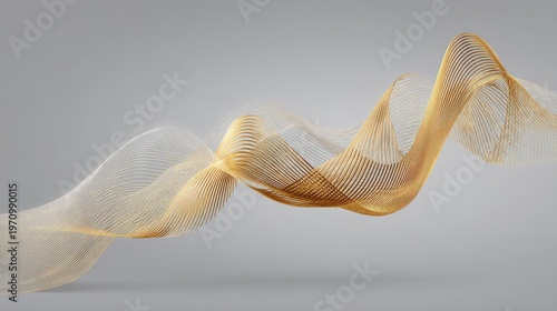Abstract Golden Wave Flowing in Smooth Curves Against a Soft Gray Background with Gradual Transparency and Elegance for Modern Design Projects and Media