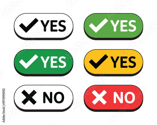 A set of colorful yes and no buttons with checkmarks