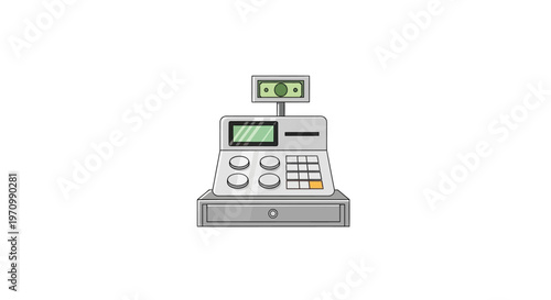 Cash register with digital display screen.