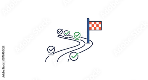 Checkmarks racing to finish line flag.