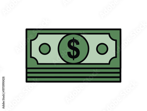 A graphic illustration of a green dollar bill on a white background