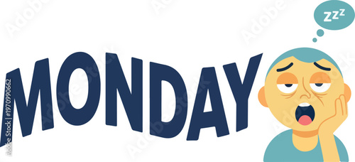 Humorous Cartoon Illustration Depicting a Drowsy and Exhausted Man Yawning, Symbolizing the Common Feeling of Monday Morning Fatigue and Reluctance to Start the Work Week
