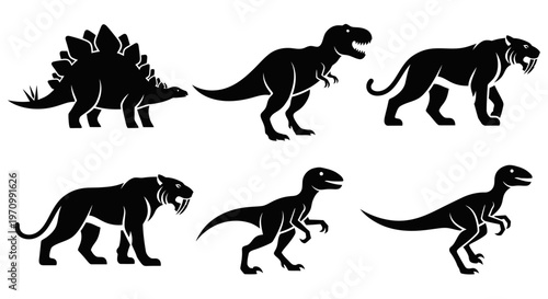 Prehistoric Animal Silhouettes: Dinosaur and Saber-toothed Tiger Collection