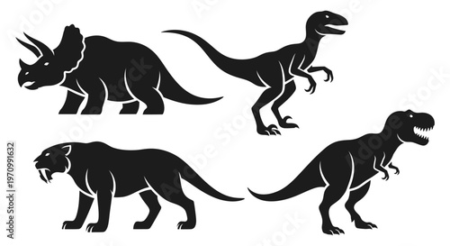 Prehistoric Animal Silhouettes: Dinosaur and Saber-Toothed Tiger Collection