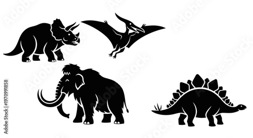 Prehistoric Animals Silhouettes Set: Dinosaur and Mammoth Collection