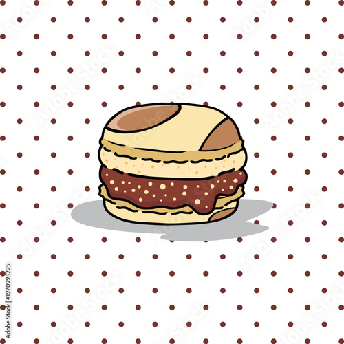 Delicious chocolate macaroon dessert with a polka dot background.