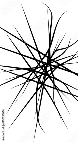 Black lines tangled mess chaotic structure.