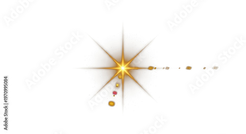 A sharp golden lens flare radiates on a deep black backdrop.