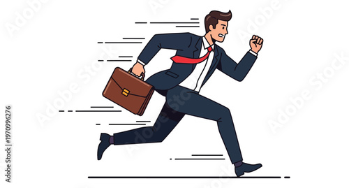 A dynamic silhouette of a business professional in motion rushing with a briefcase representing urgency and fast paced modern life