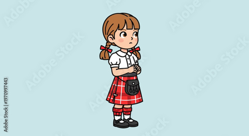 Cute Scottish Girl in Kilt with Bagpipes