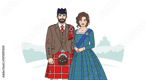 Scottish Couple in Traditional Highland Attire