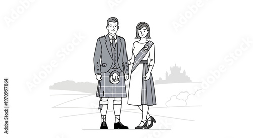 Scottish Couple in Traditional Highland Attire