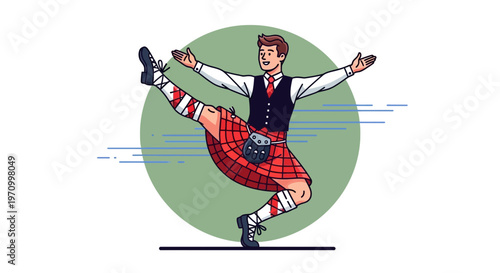 Scottish Highland Dancer in Kilt Performing Energetic Dance