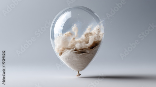 Transparent Balloon Filled with Fine Sand Slightly Deformed by Gravity on Clean Background

