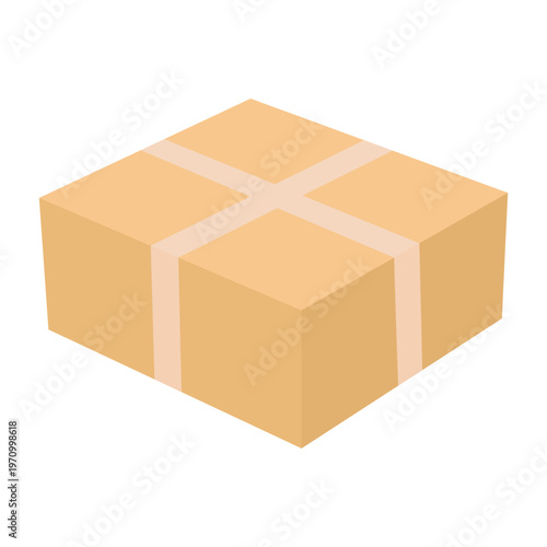A simple isometric vector illustration of a cube-shaped cardboard box or package, sealed with tape. Perfect for delivery, gifts, and packaging designs