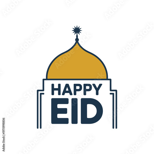 A colorful graphic design celebrating Eid with a mosque dome