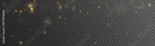 Yellow dust glimmers with sparkle, shimmer, glitter radiant light. Twinkle particles, stardust, highlights flare while sparks, lens flare, glare, magical festive glow PNG vector illustration. 