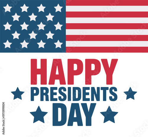 A graphic design celebrating Presidents Day with an American flag