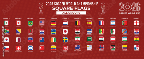 2026 Soccer World Championship All Groups National Square Flags Set