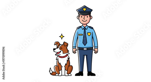 Police officer with his loyal canine partner, a friendly dog.