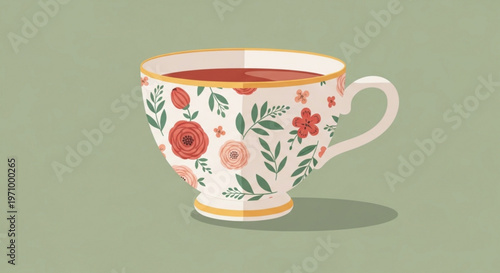 Floral teacup, tea cup illustration, ceramic mug, floral pattern