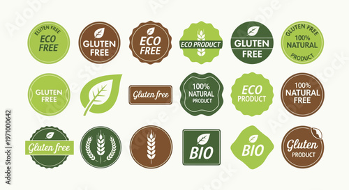 Collection of various eco-friendly and dietary product certification labels