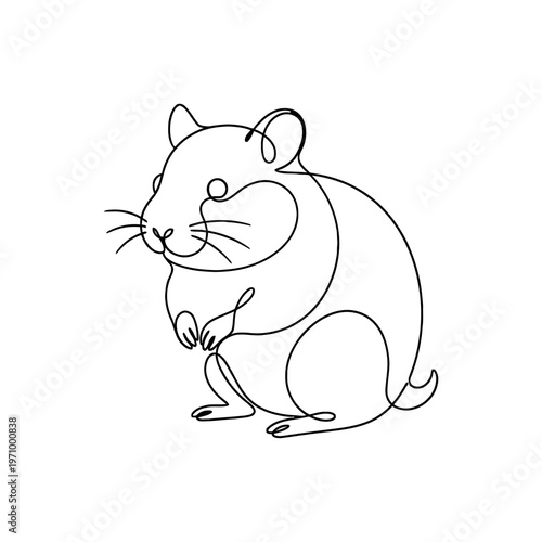 Simple continuous line drawing of a cute hamster. Perfect for coloring books, kids activities, and minimal animal illustrations.