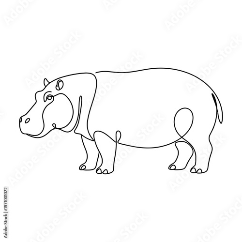 Simple continuous line drawing of a cute hippopotamus. Perfect for coloring books, kids activities, and minimal animal illustrations.