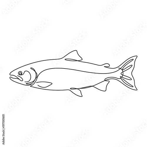 Simple continuous line art drawing of a fish