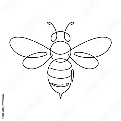 Simple continuous line art drawing of a bee