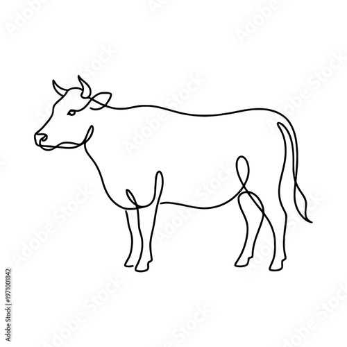 Simple continuous line art drawing of a cow