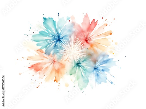 Watercolor Floral Burst on White
