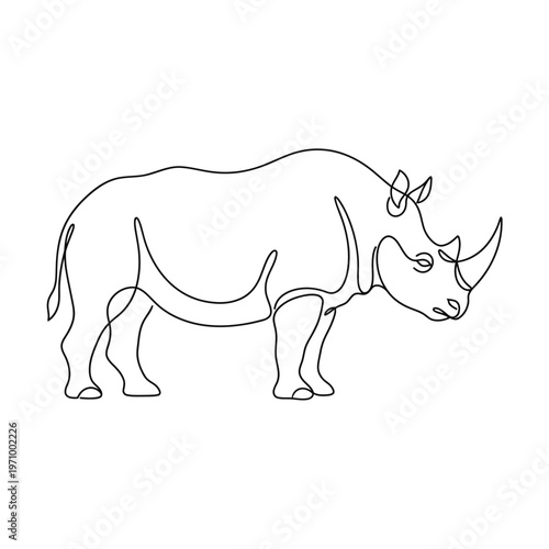 Simple continuous line art drawing of a rhinoceros