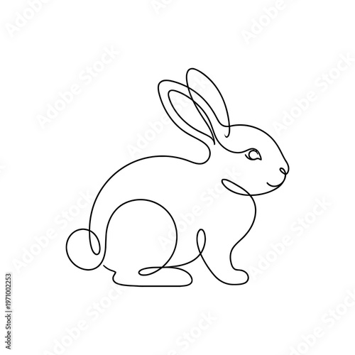 Simple continuous line art drawing of a rabbit