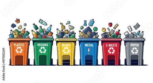 Color-coded waste bins for effective recycling and trash disposal