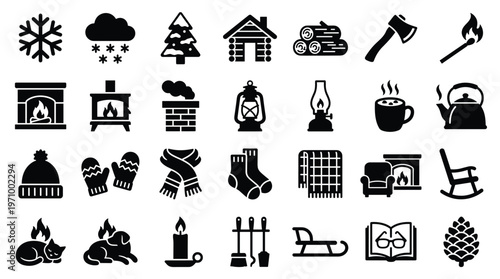 Cozy Winter Icons Collection Warmth and Comfort Symbols for Seasonal Designs
