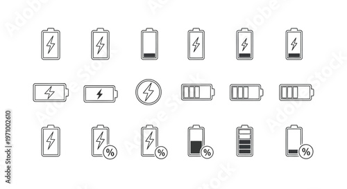 Various battery icons depicting different charge levels and statuses