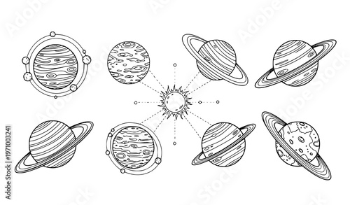 Vector graphic illustration of the solar system with planets and sun