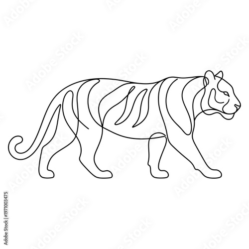 Minimal continuous line art illustration of a tiger