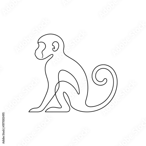 Minimal continuous line art illustration of a monkey