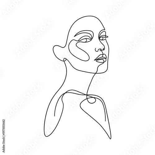 Minimal continuous line art illustration of a beautiful woman